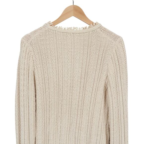 J.Crew Textured Cable-Knit Wool-Blend Lady Jacket With Fringe Bone Cream Medium - Picture 5 of 8